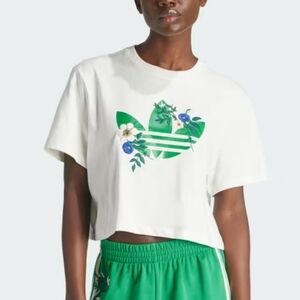 adidas Floral Trefoil Short Sleeve T-Shirt White/Green IS3870
